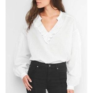 Gap White Ruffle V Neck Swiss Dot Blouse
